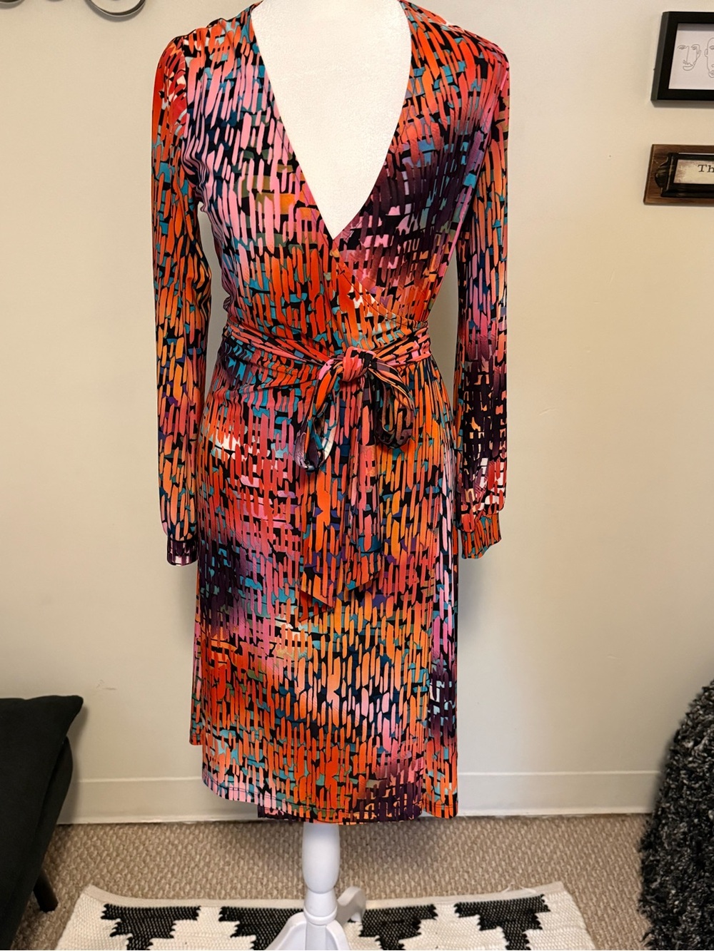 Veronica M Orange, Pink, Blue & Purple Wrap Midi Dress